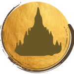 Logo doré représentant un stupa asiatique, symbole de l’école de formation Mrauk-U à Vergèze, entre Montpellier et Nîmes